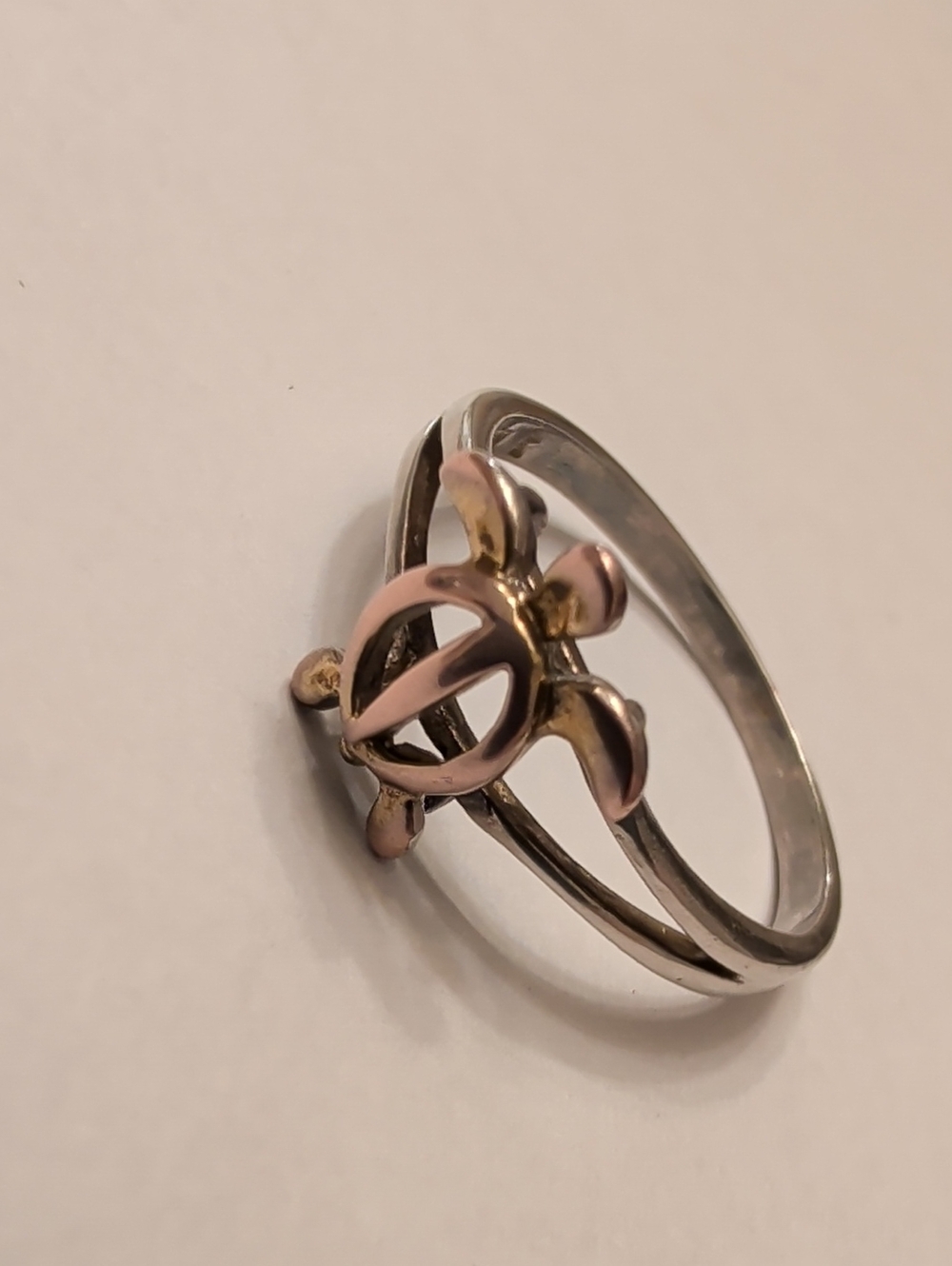 Sterling Silver Turtle Ring - Pink and Gold Accent